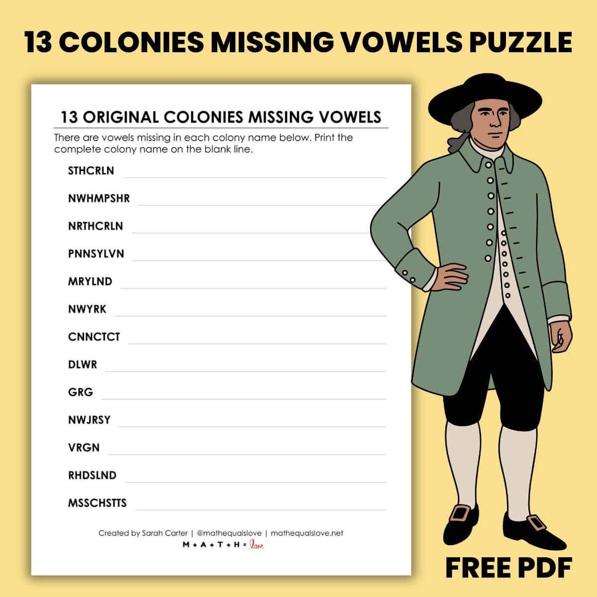 13 colonies missing vowels puzzle worksheet pdf.