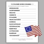 13 colonies word scramble puzzle.