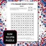 1776 square search puzzles for america's independence day.
