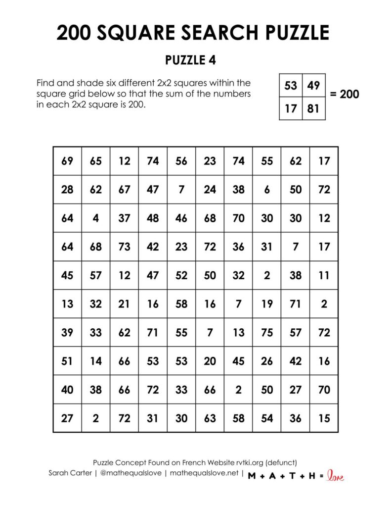 200 square search addition logic puzzle.