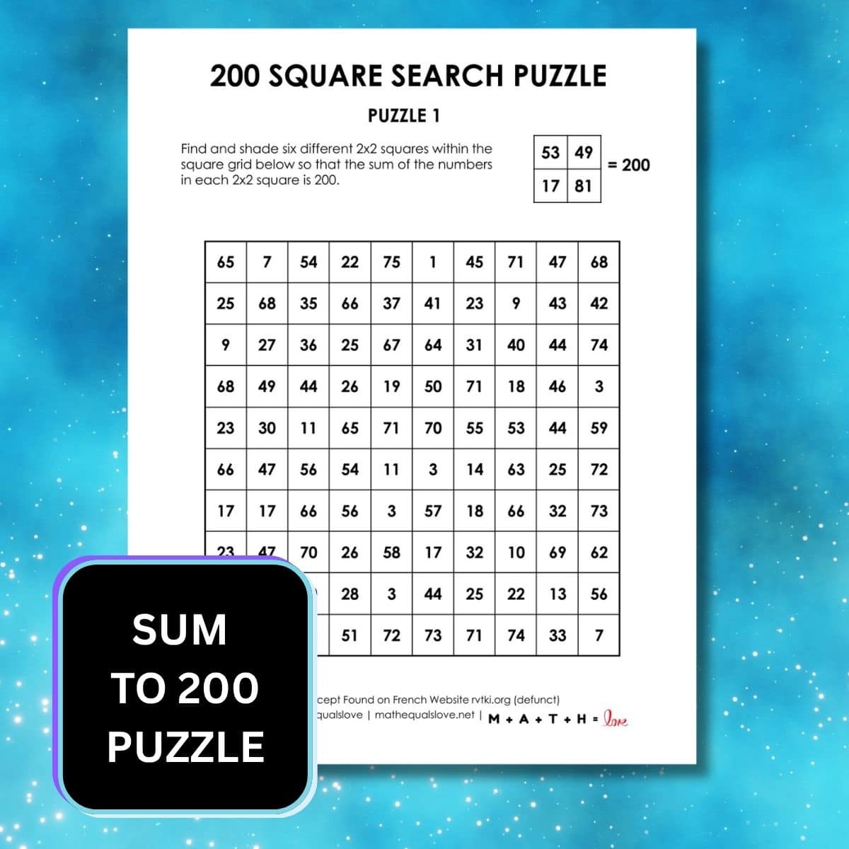 200 square search puzzles.