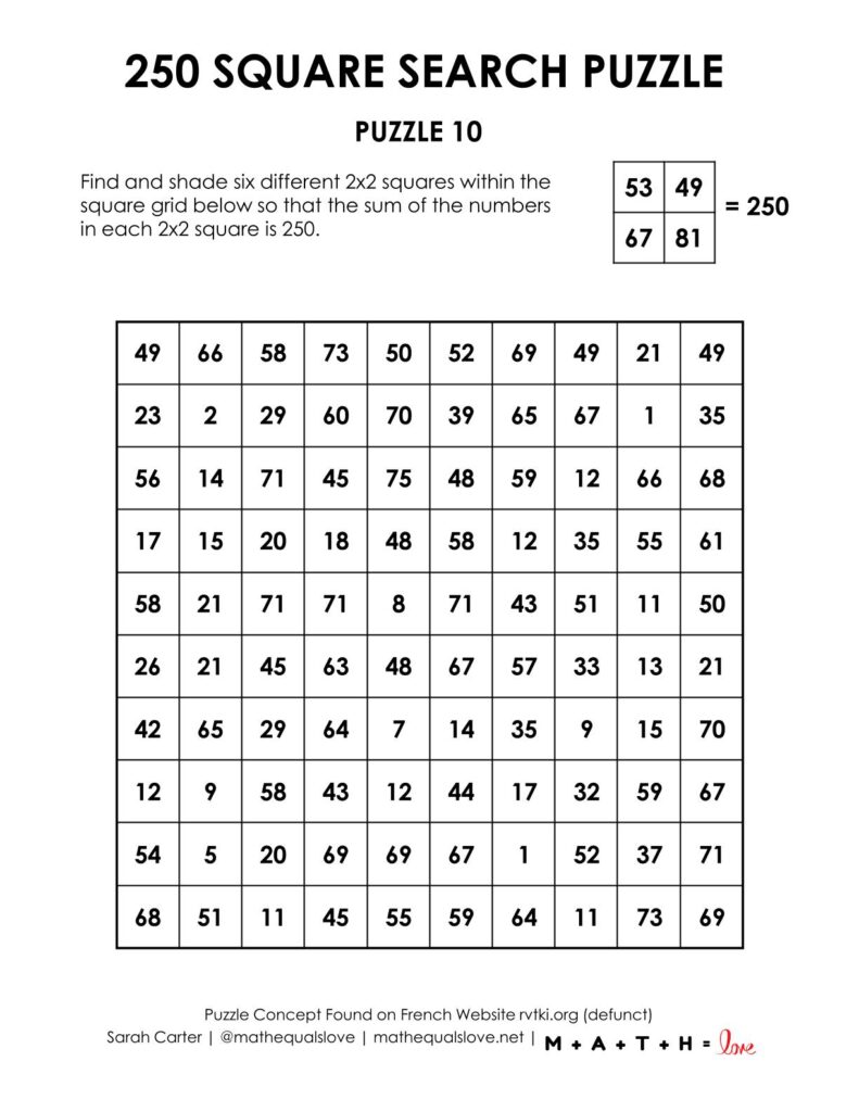 250 square search puzzles.