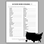 50 states in the usa word scramble puzzle.