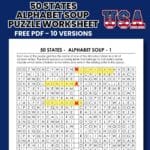 50 states word search puzzle worksheet.