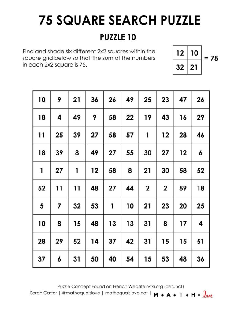 75 square search logic puzzles.