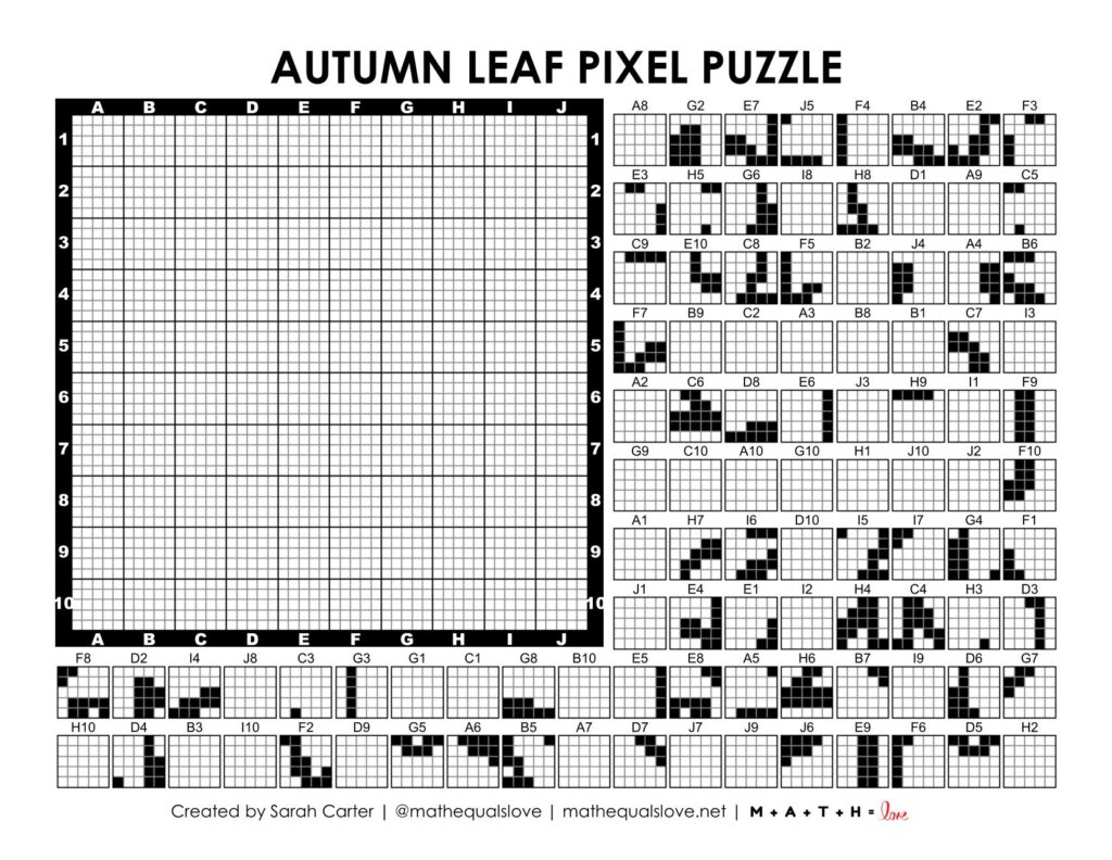 autumn leaf pixel puzzle activity.