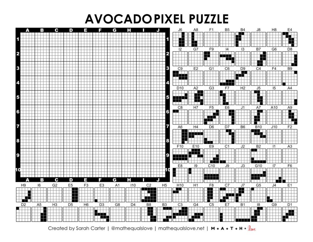 screenshot of avocado pixel puzzle activity.