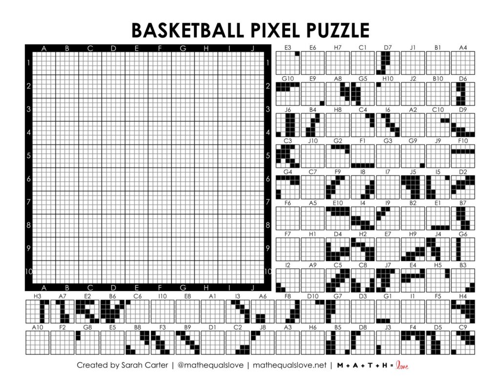 screenshot of basketball pixel puzzle activity.
