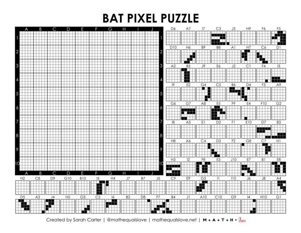 screenshot of bat pixel puzzle activity for halloween.