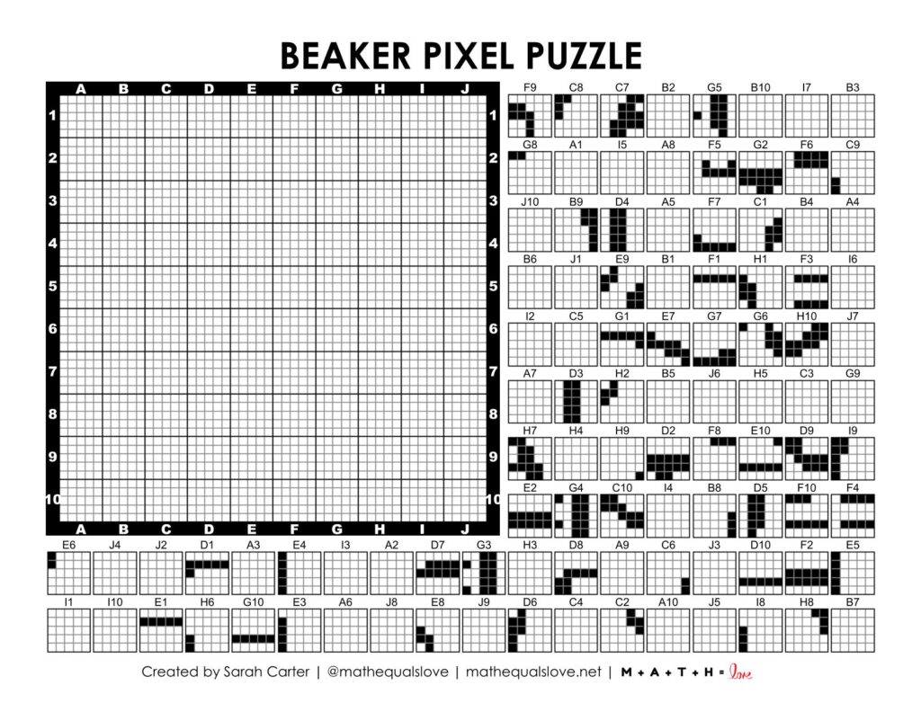 screenshot of science beaker pixel puzzle worksheet activity.