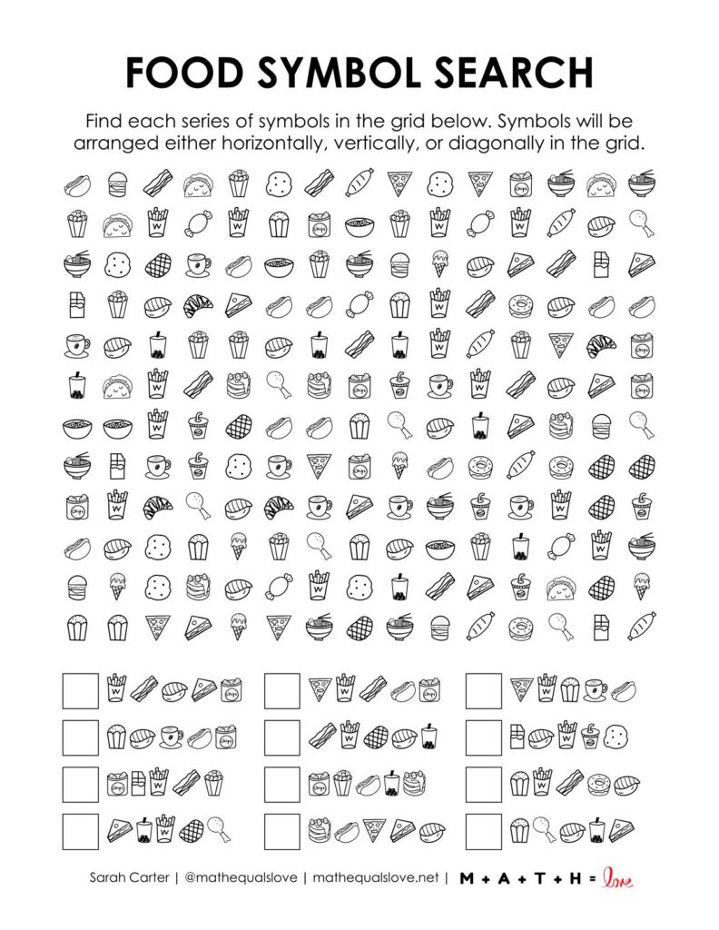 food symbol search puzzle screenshot.