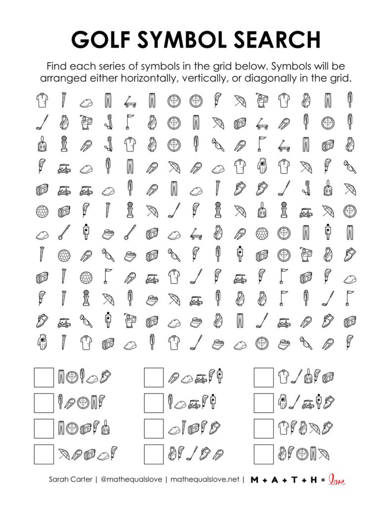 golf symbol search puzzle screenshot.