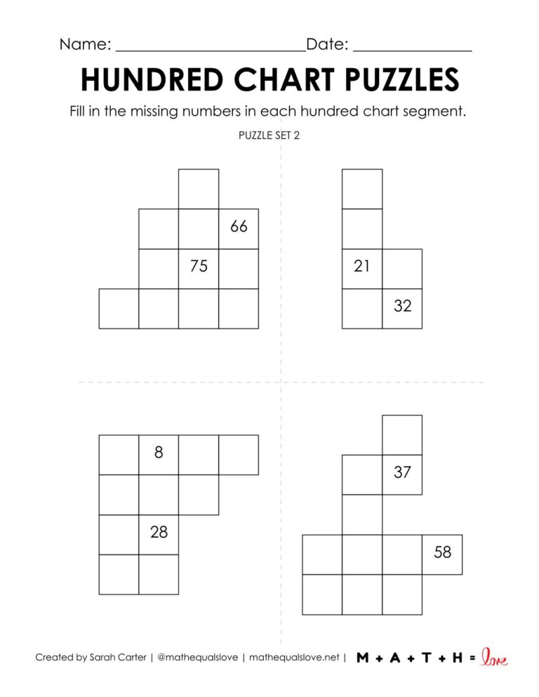 Hundred Chart Puzzle Worksheets | Math = Love