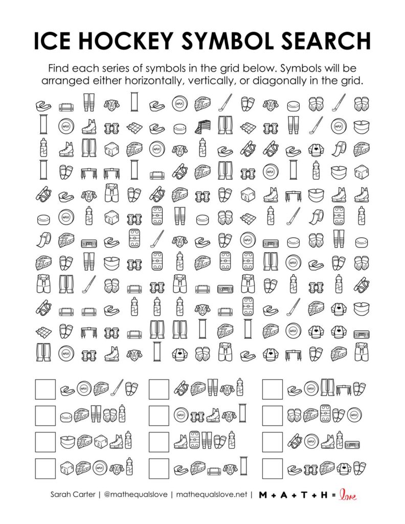 screenshot of ice hockey symbol search puzzle.