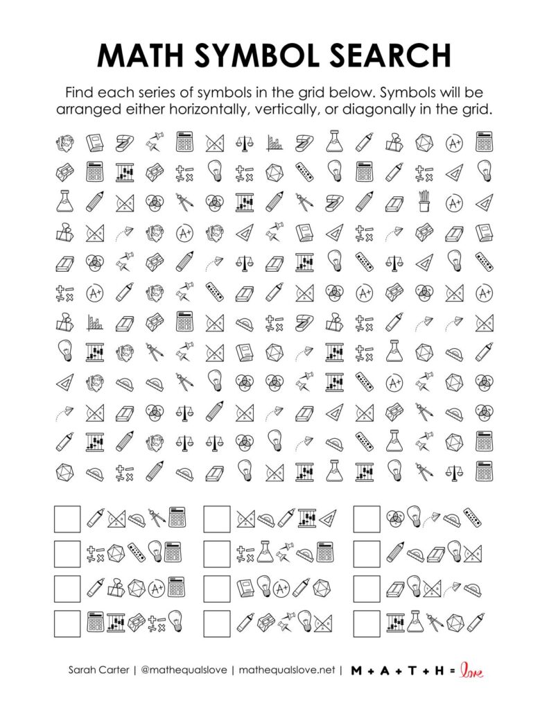 math symbol search puzzle screenshot.