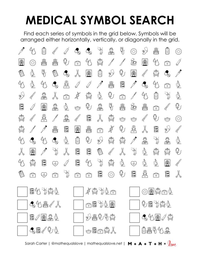 screenshot of medical symbol search puzzle.