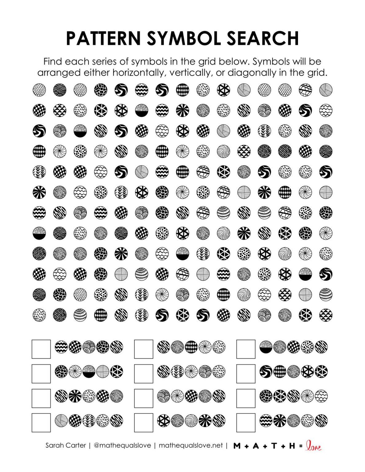 Pattern Symbol Search Puzzle | Math = Love