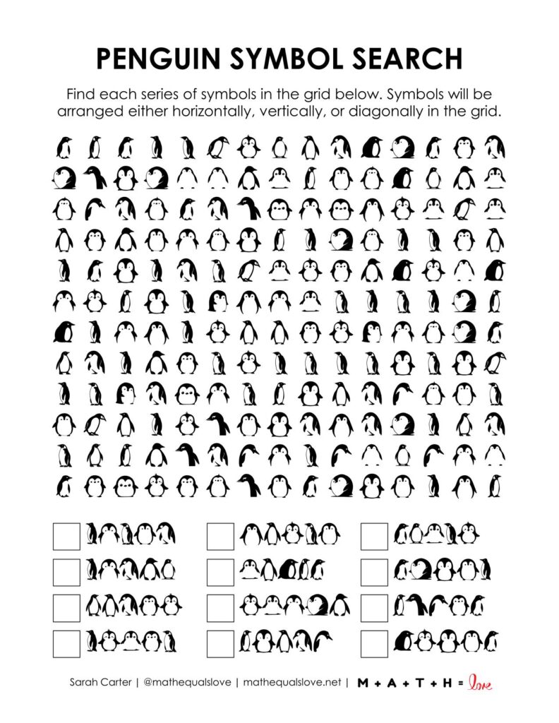screenshot of penguin symbol search puzzle.