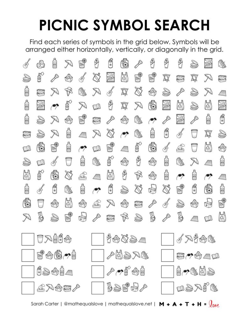screenshot of picnic symbol search puzzle.