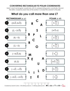 Converting Rectangular to Polar Coordinates Matching Joke Worksheet ...