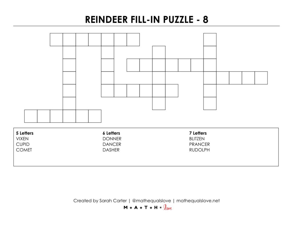 reindeer fill-in logic puzzle.