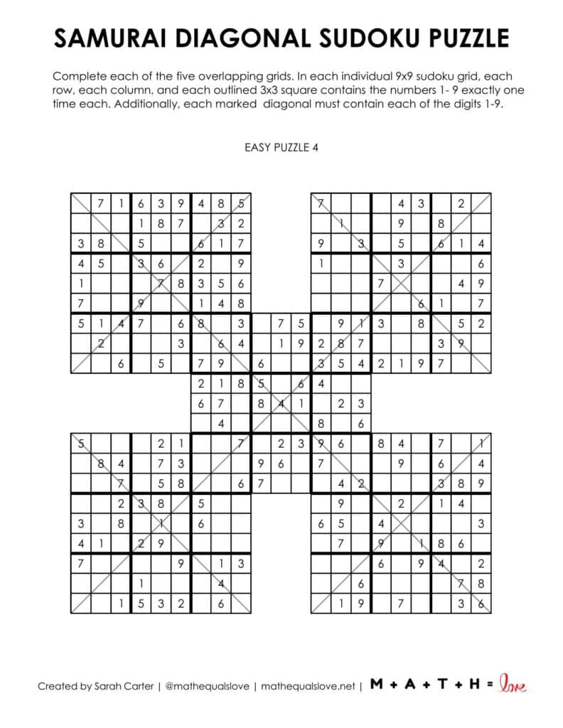 samurai diagonal sudoku puzzles.