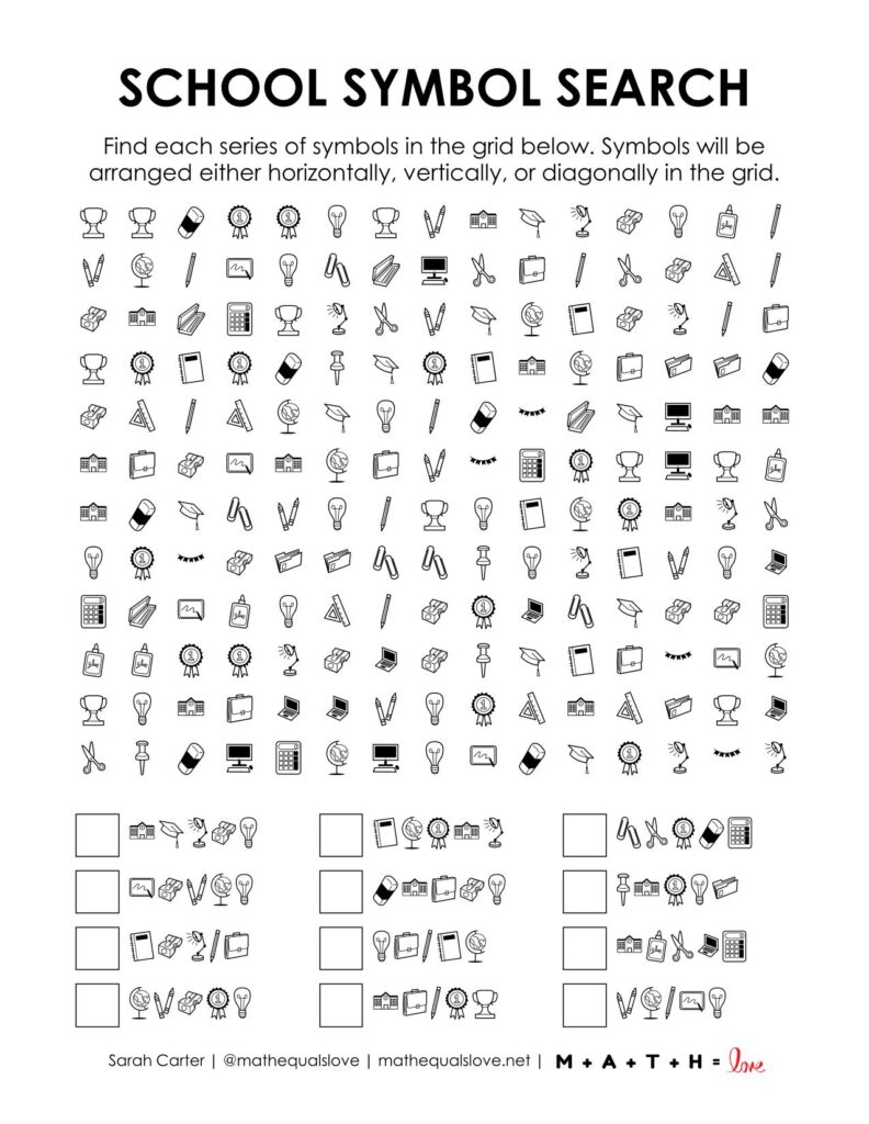 screenshot of school symbol search puzzle.