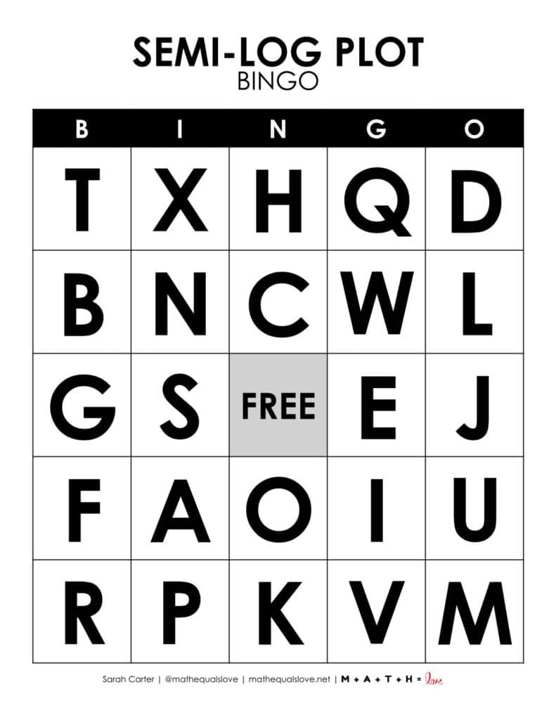 semi-log plot bingo card for ap precalculus.