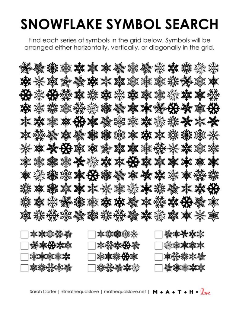 snowflake symbol search puzzle screenshot.