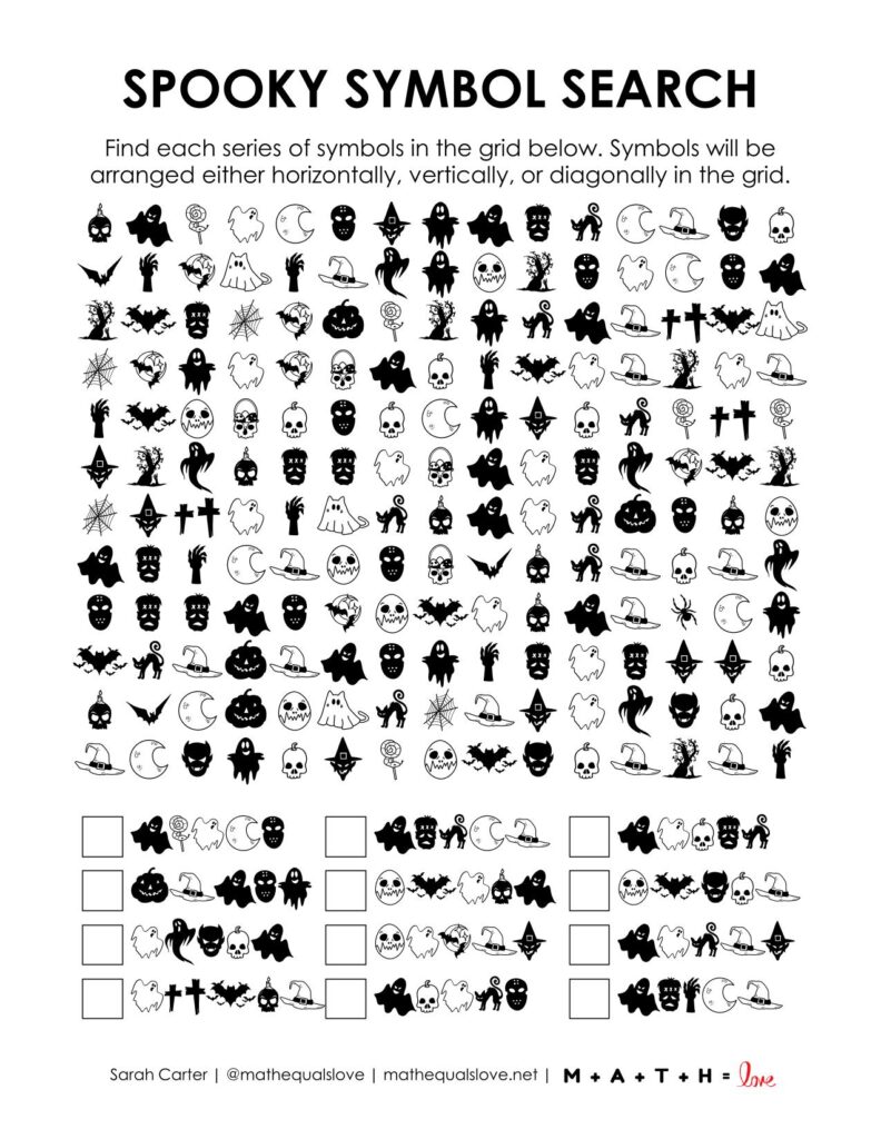 spooky halloween symbol search puzzle screenshot.