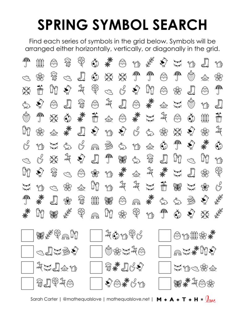 screenshot of spring symbol search puzzle.