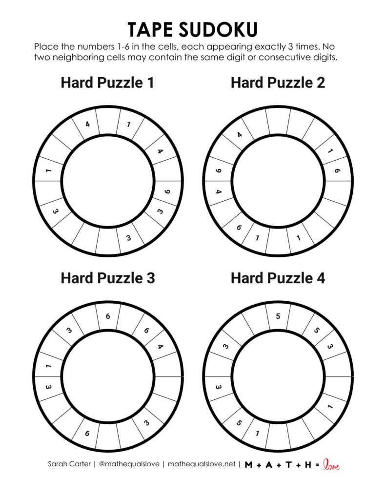 tape sudoku puzzles level hard.
