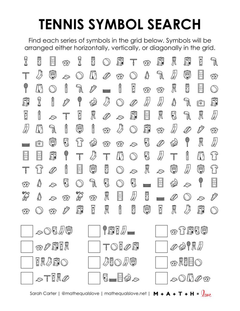 screenshot of tennis symbol search puzzle.