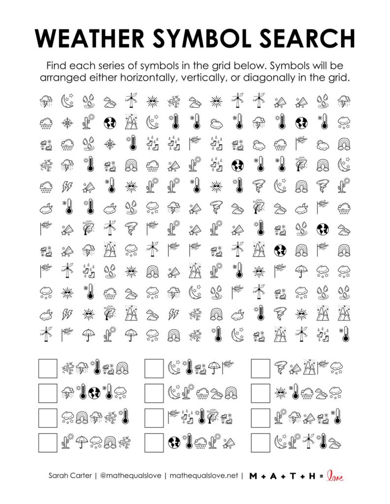 screenshot of weather symbol search puzzle.
