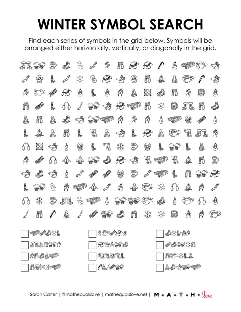 winter symbol search puzzle screenshot.