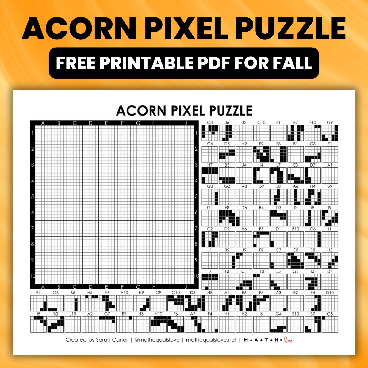 acorn pixel puzzle activity for fall.
