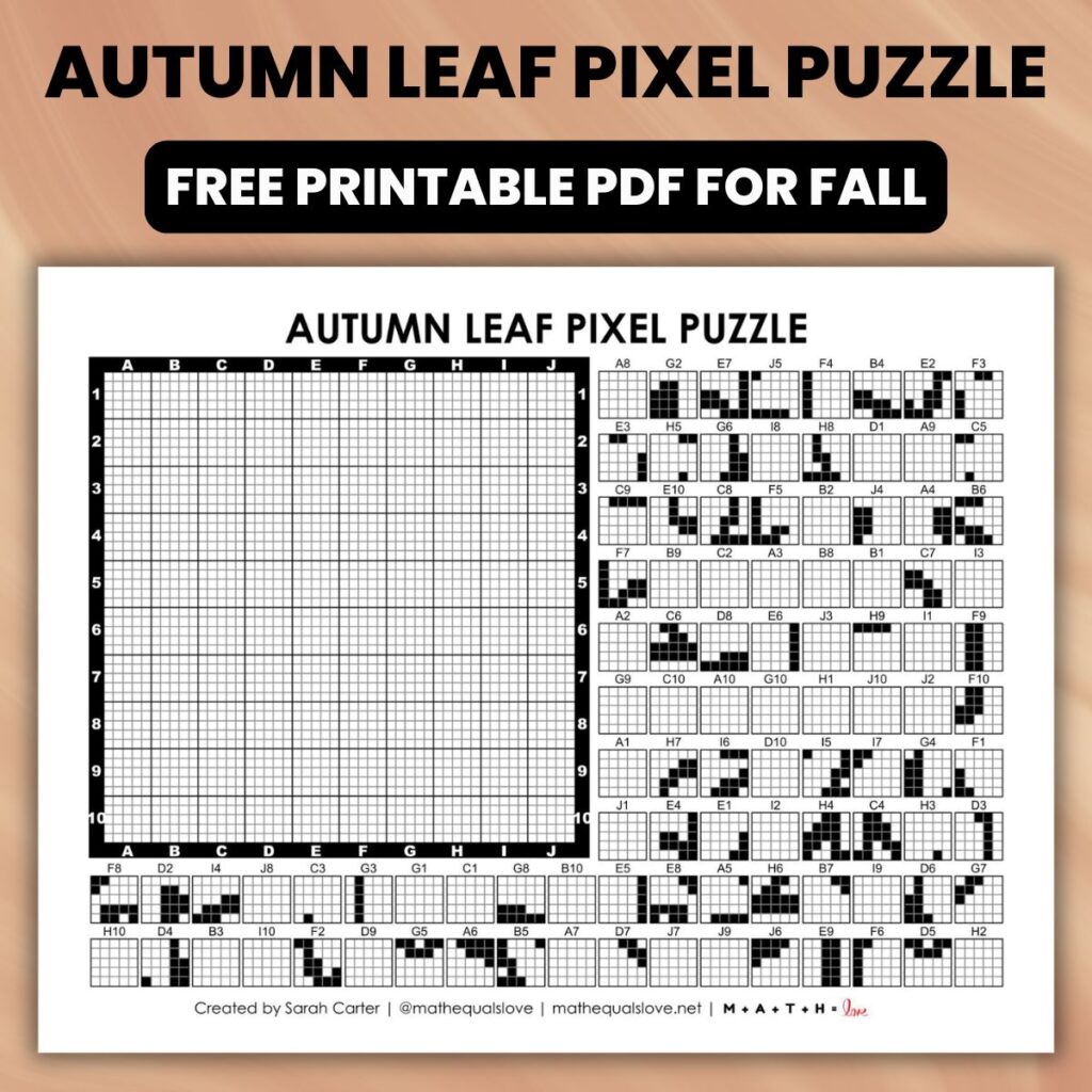autumn leaf pixel puzzle activity for fall.