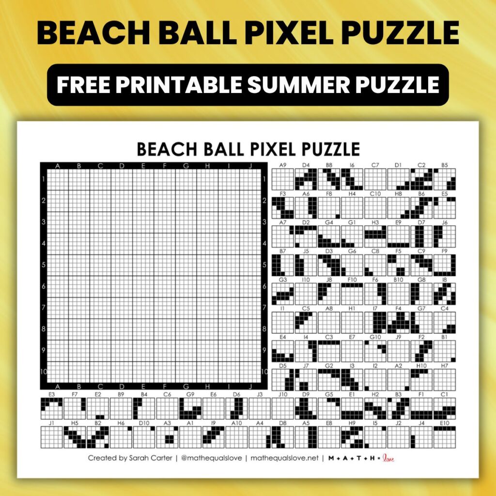 beach ball pixel puzzle activity worksheet for summer.