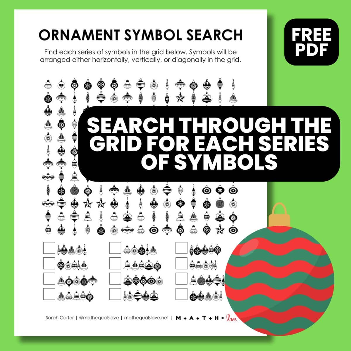 christmas ornament symbol search puzzle.