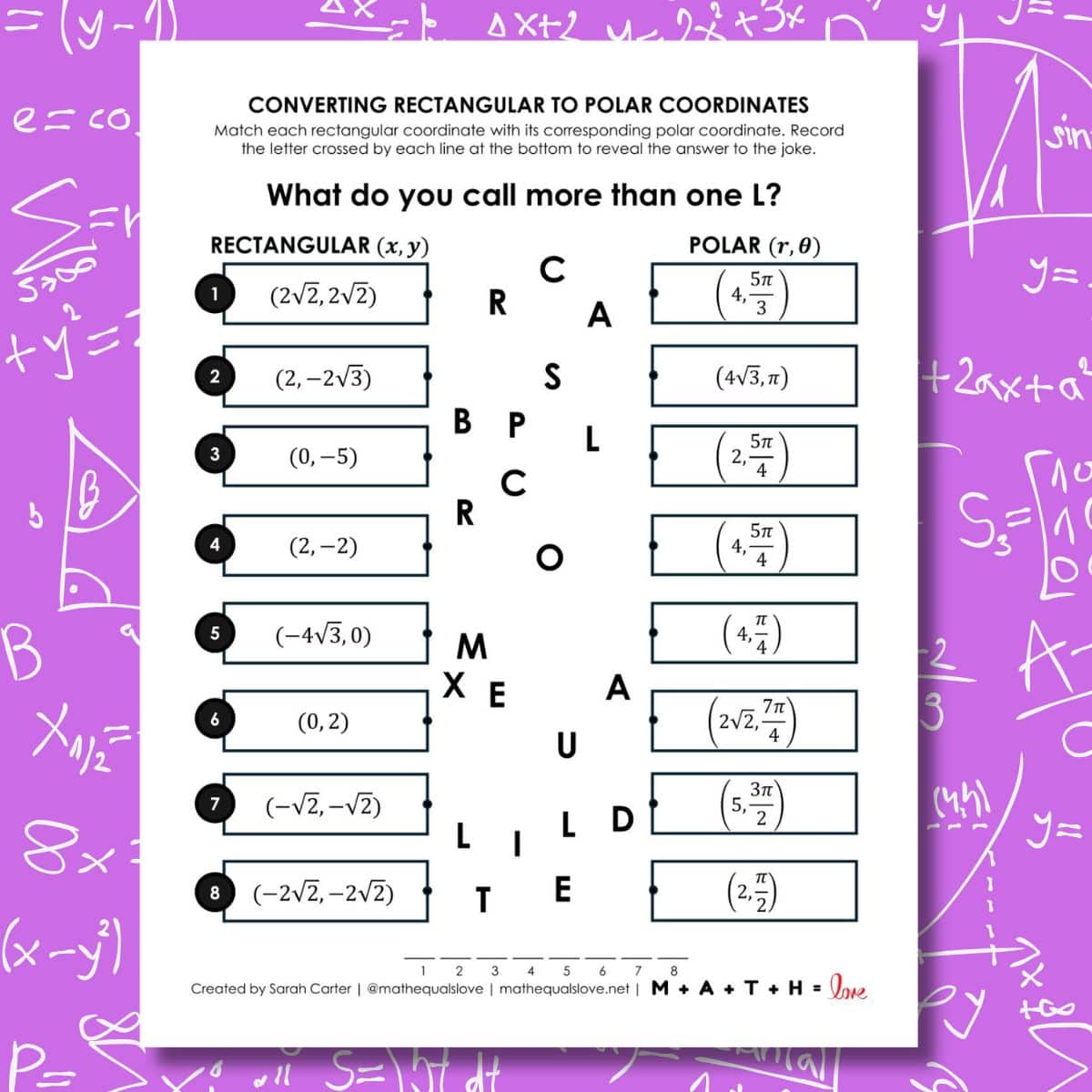 convert rectangular to polar coordinates matching worksheet.
