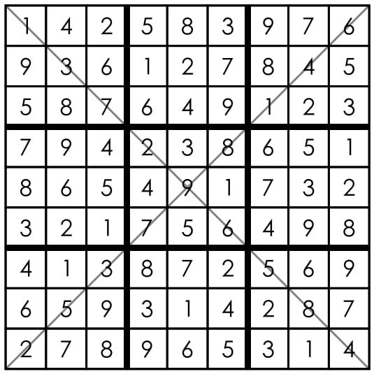 example of diagonal sudoku solution.