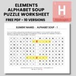 elements periodic table alphabet soup puzzle worksheet free printable pdf.
