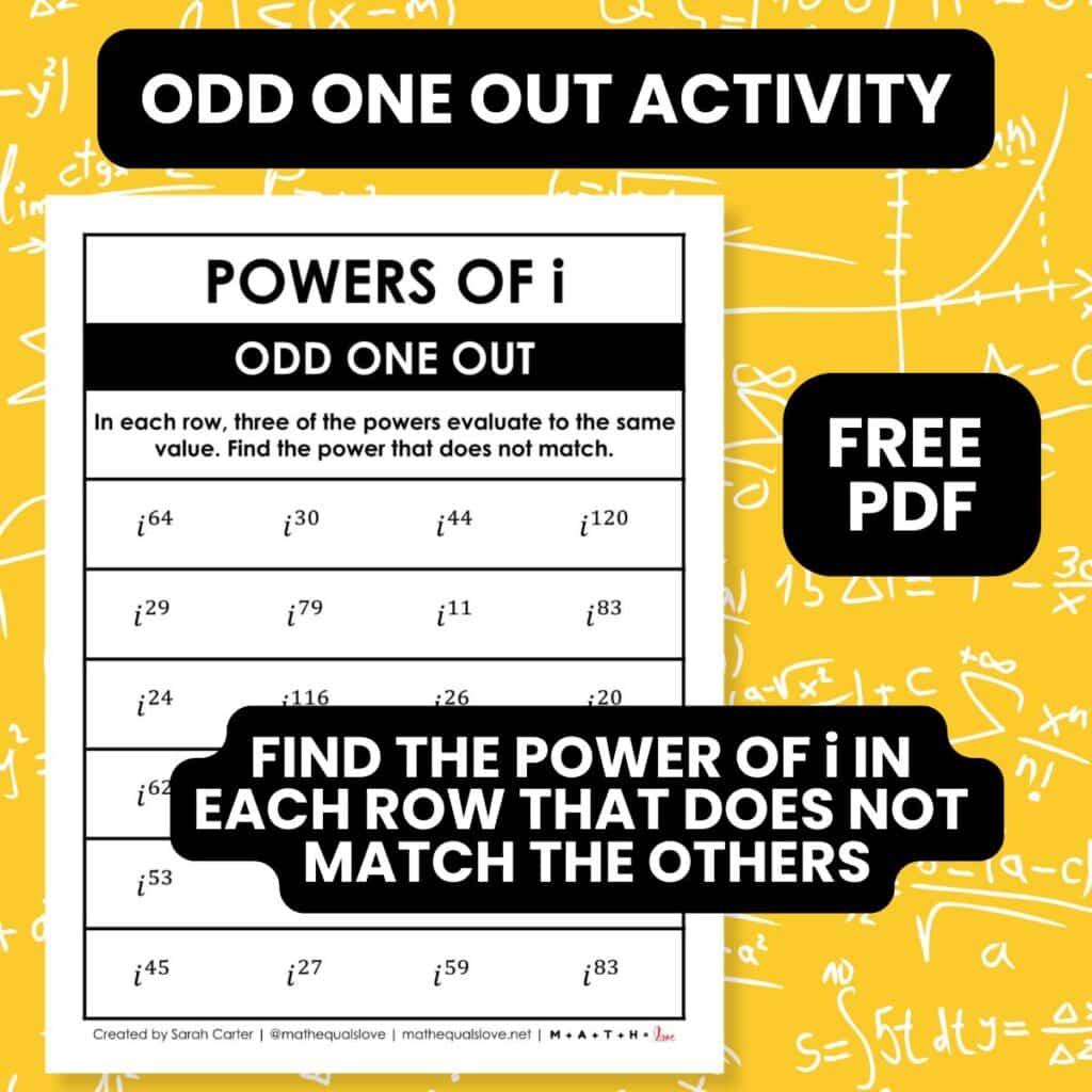 algebra 2 powers of i activity odd one out.