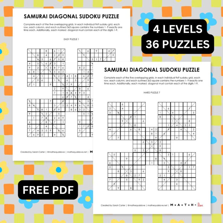 Samurai Diagonal Sudoku Puzzles | Math = Love