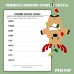 reindeer missing vowels puzzle worksheet for christmas.