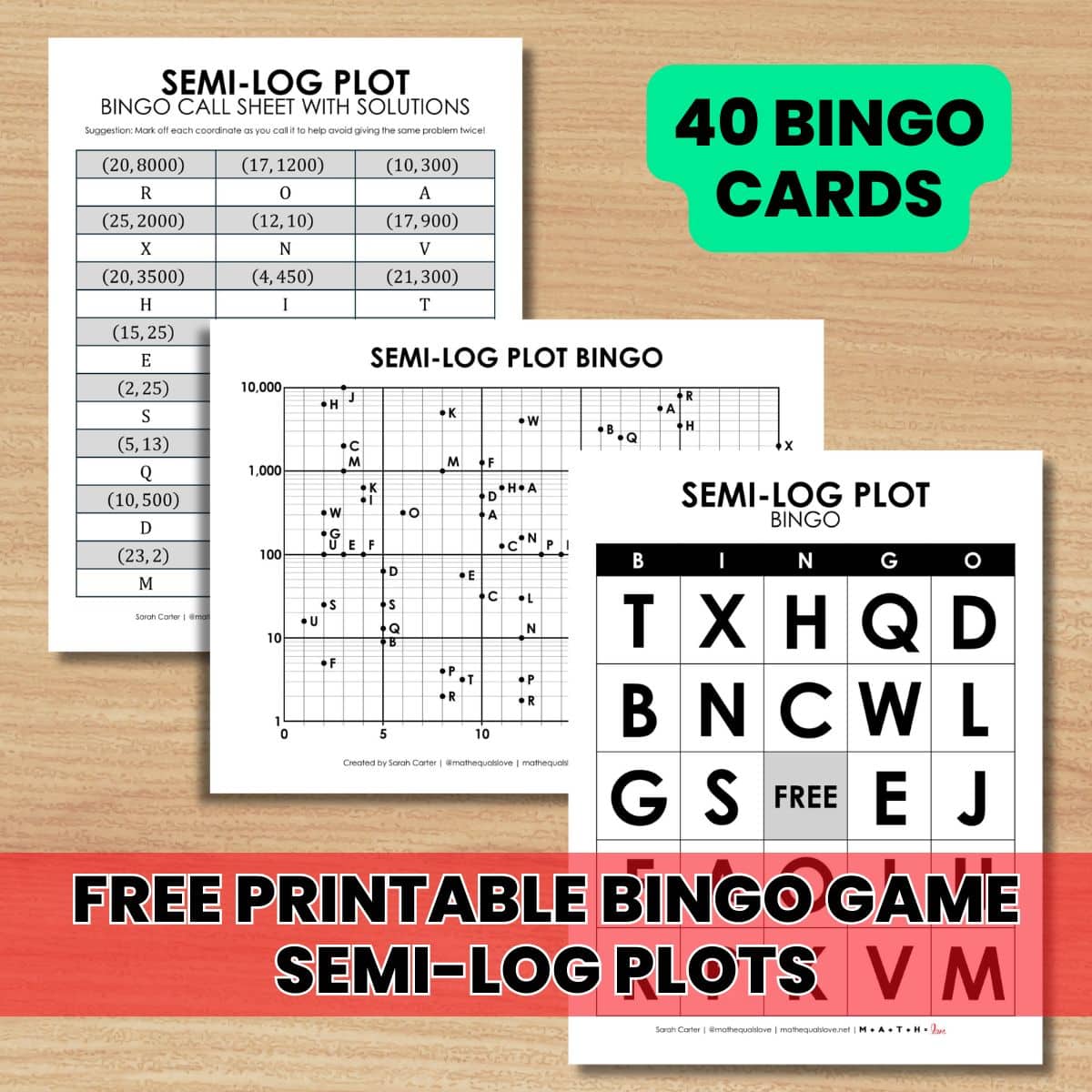 semi-log plot bingo game for ap precalculus activity.