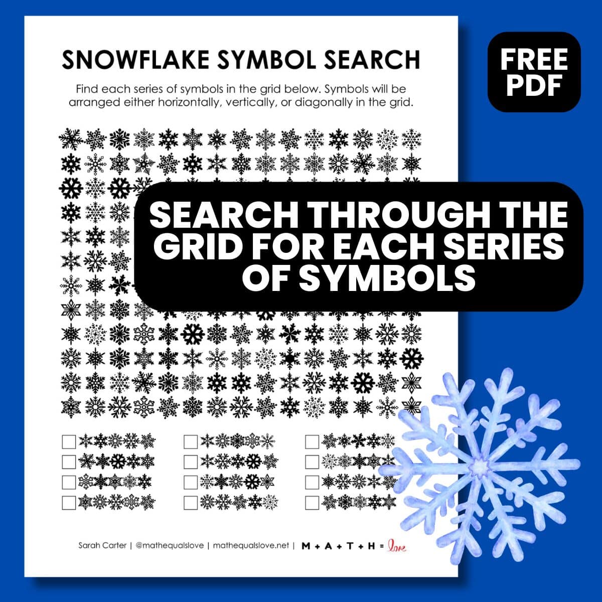 snowflake winter symbol search puzzle.