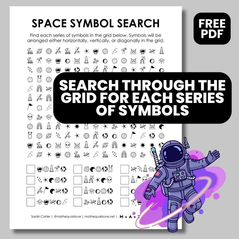 Space Symbol Search Puzzle | Math = Love