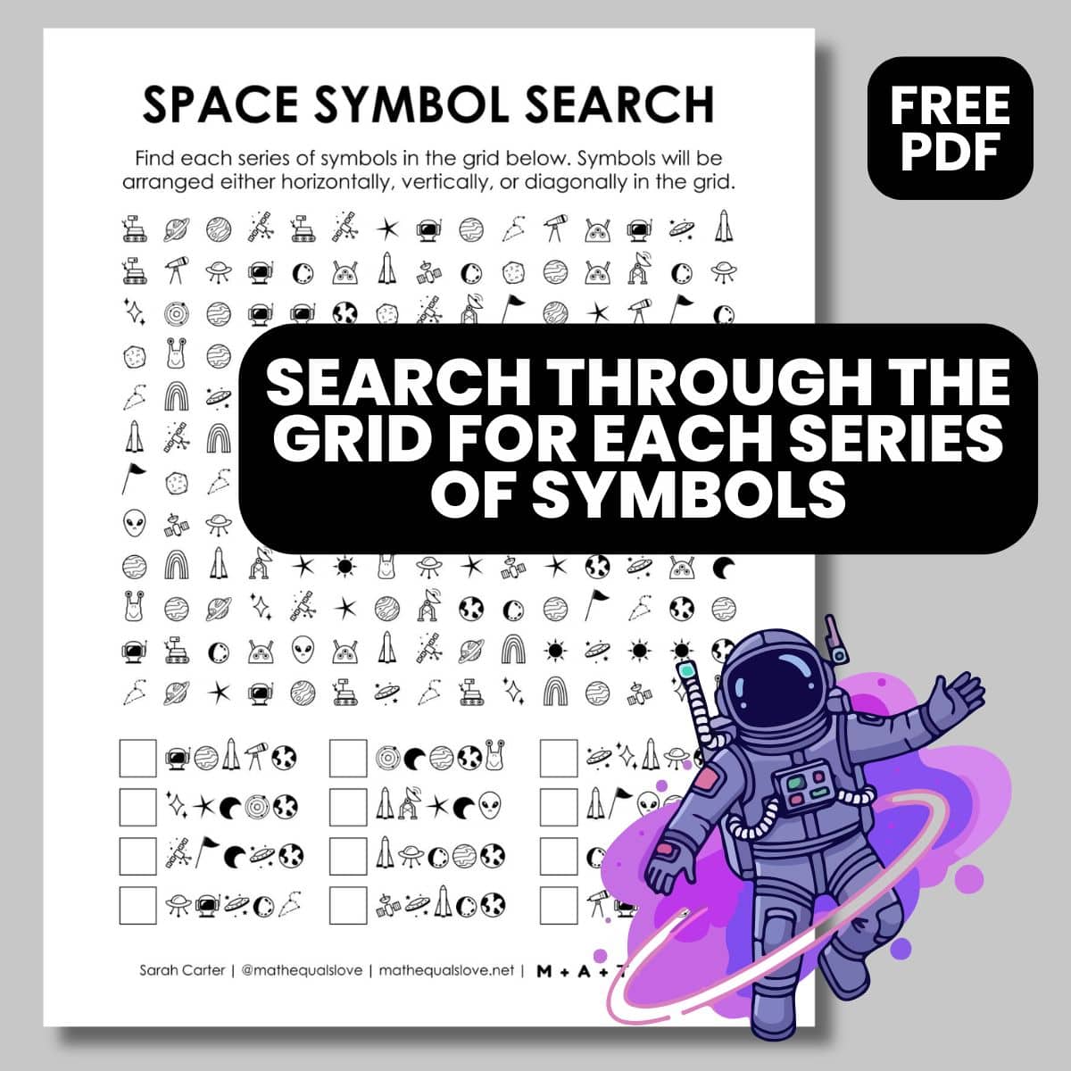 Space Symbol Search Puzzle | Math = Love
