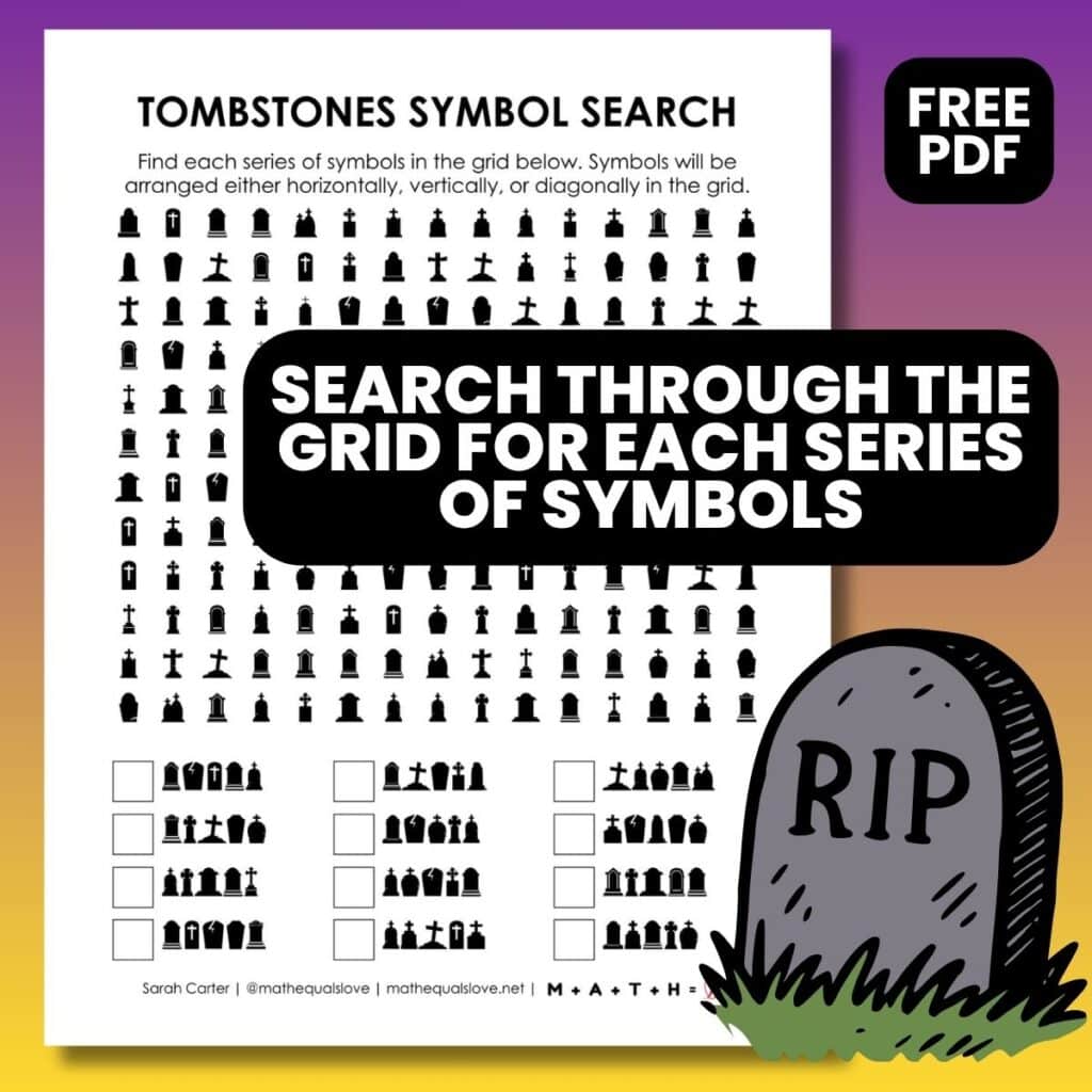 tombstones symbol search puzzle for halloween.